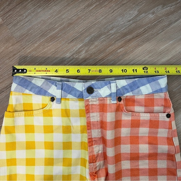 Farm Rio Yellow and Orange Gingham Shorts plaid Anthropologie small gold buttons - Picture 6 of 12